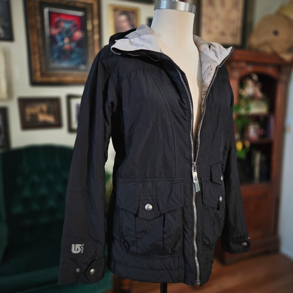 Burton Jacket Womens Small Black Hooded Dryride Parka Snowboard Utility Coat S